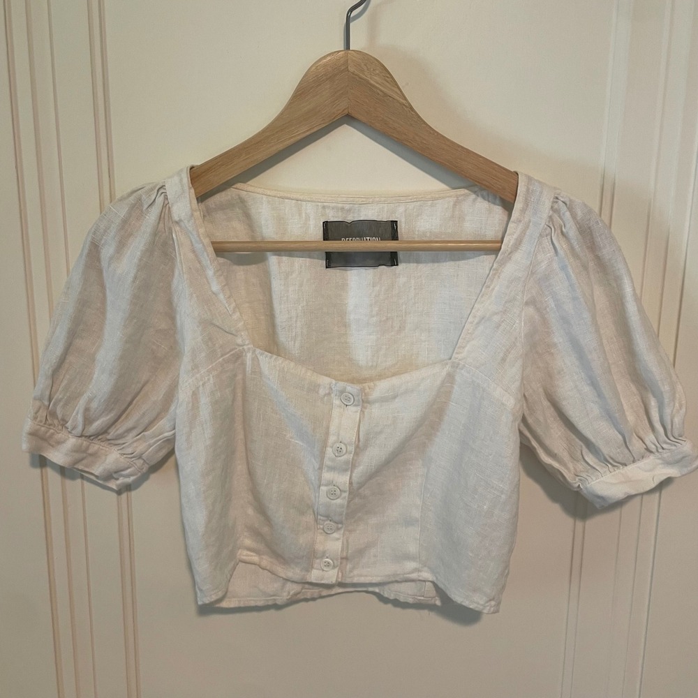 Reformation Puff Sleeve Button Front Crop Top XS